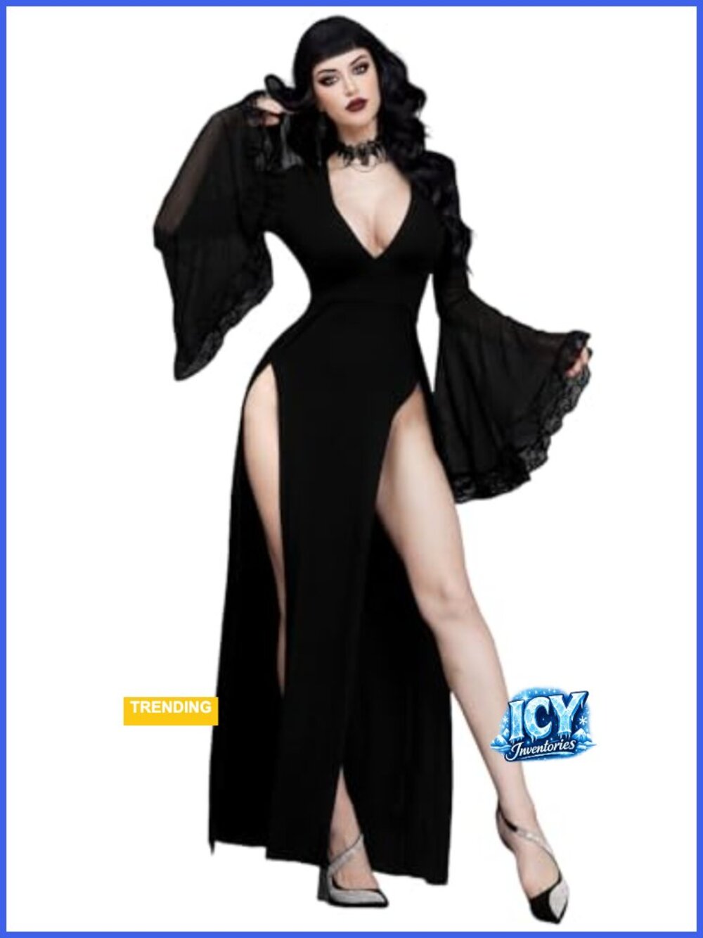 Gothic Bell Sleeve Lace High Slit Maxi Dress